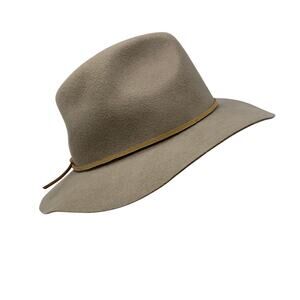 Brixton Wool Fedora Hat Womens Medium Tan Wide Brim Leather Tie Band